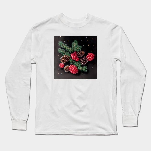 Christmas Pine cones, pine branches, berries, Christmas Decoration Long Sleeve T-Shirt by fistikci